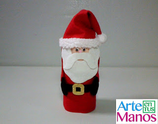 Funda Navideña con Santa Claus en Fieltro, vestido paso a paso para latas de bebidas, galletas y dulces