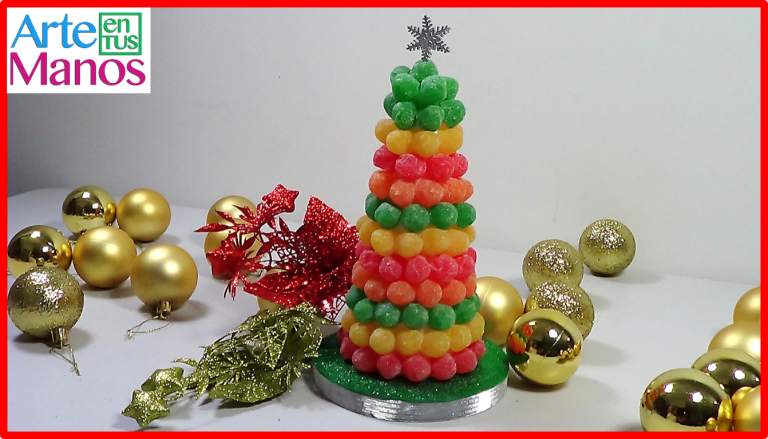 Árbol Navideño hecho con Dulces de Gomas Paso a Paso