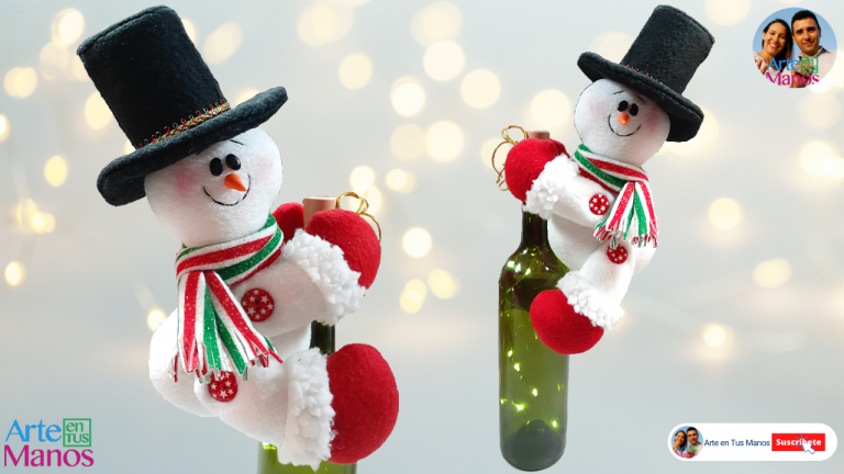 Botella navideña con Muñeco de Nieve, Fácil con Arte en Tus Manos